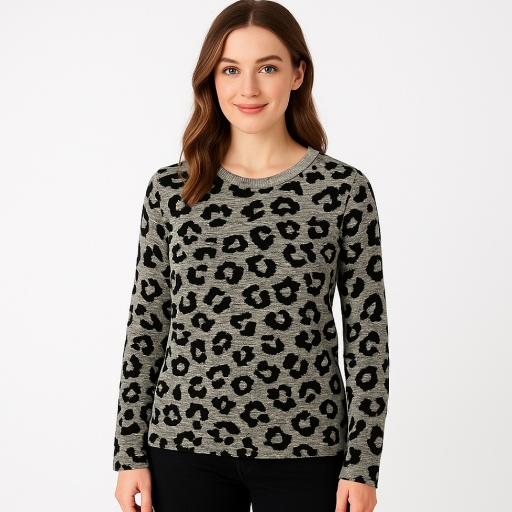 Massini Black White Leopard Print Sweater Sz Med